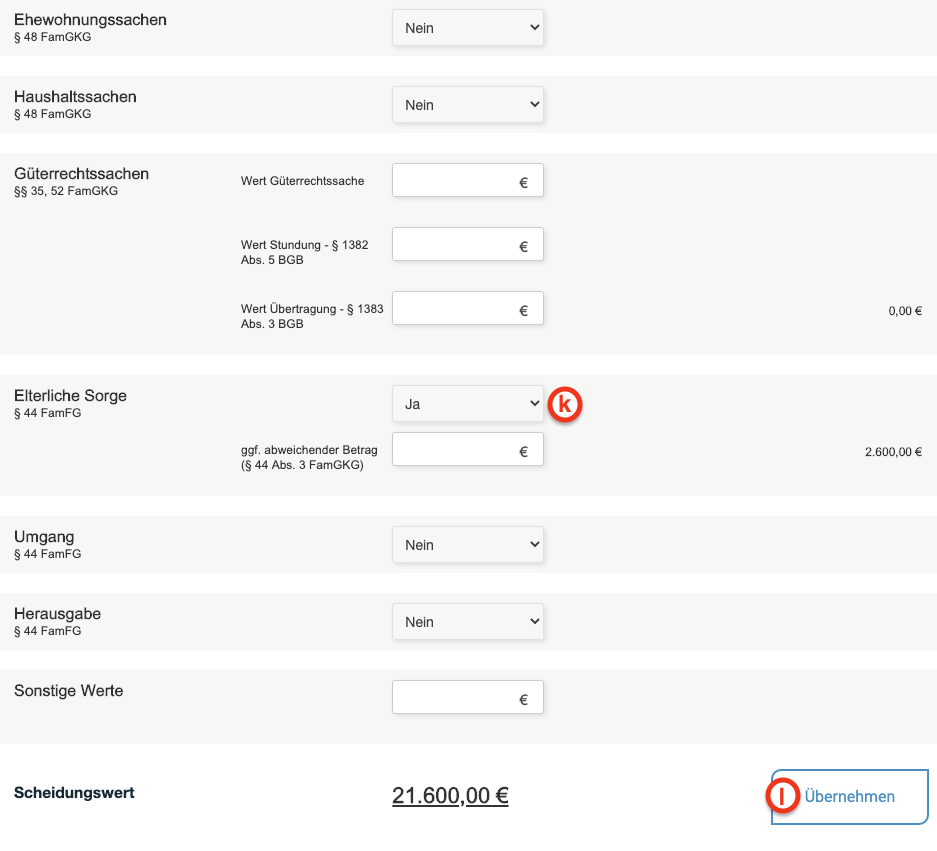 Berechnungsbeispiel RVG-Assistent (Scheidungsverbund) – ACTAHELP